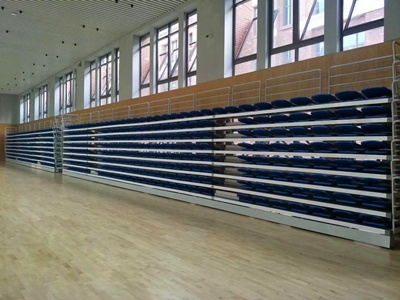 四川某中學體育運動場館電動伸縮看臺座椅安裝完成 四川某中學體育運動場館電動伸縮看臺座椅安裝完成